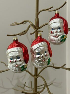 Vintage Mercury Glass Santa Faces (3) Christmas Ornament